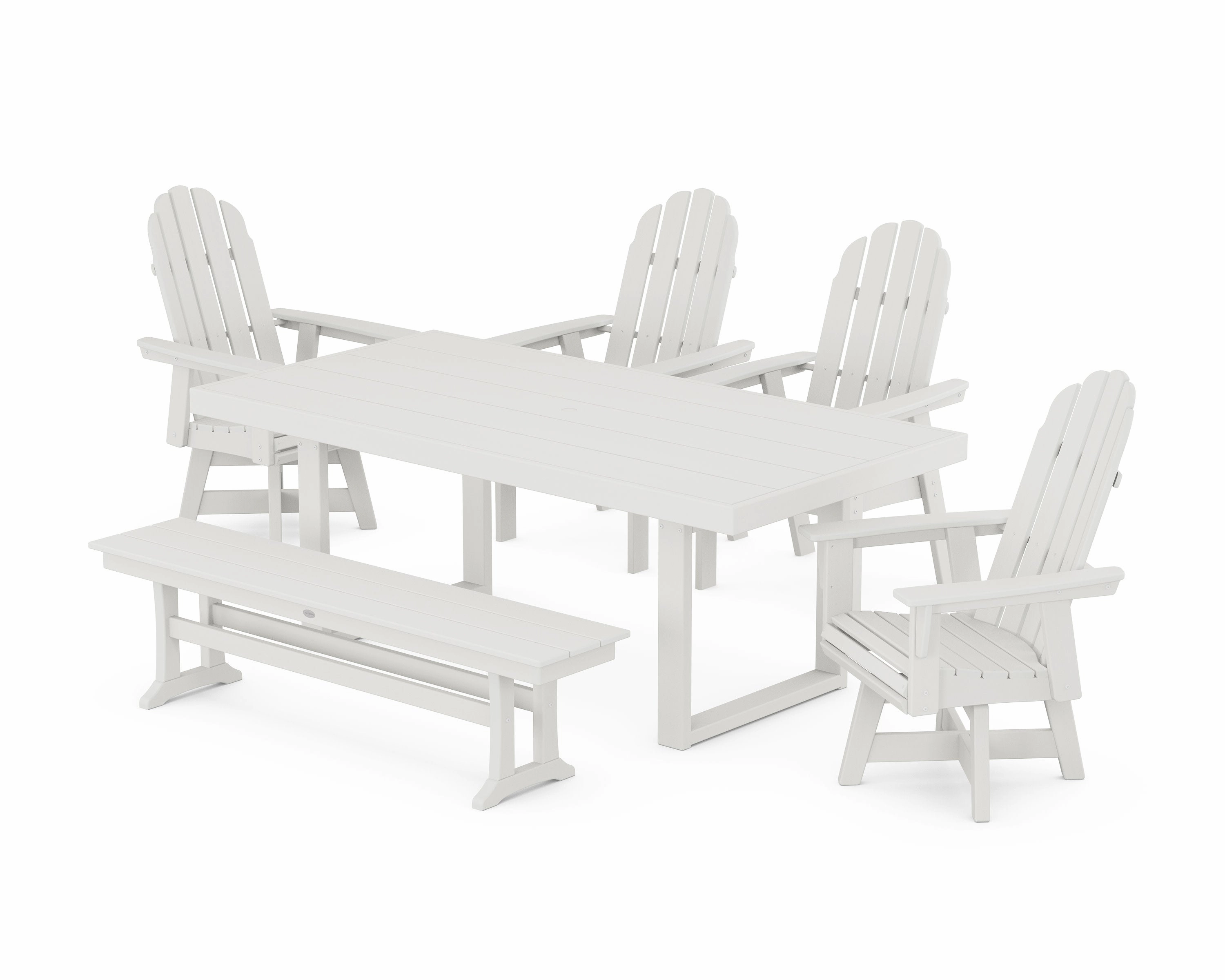 Vineyard Curveback Adirondack Swivel Chair 6-Piece Dining Set with Bench
