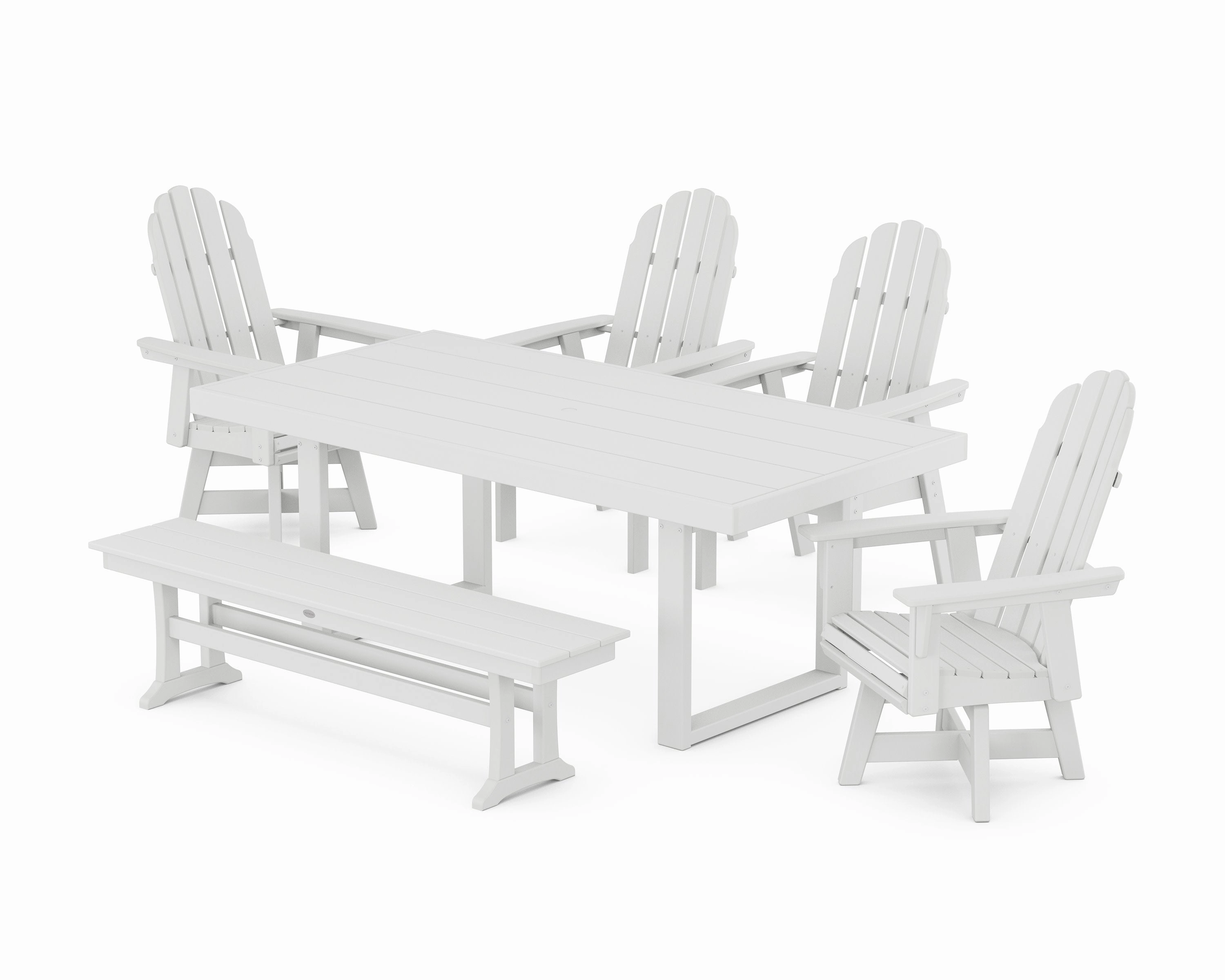 Vineyard Curveback Adirondack Swivel Chair 6-Piece Dining Set with Bench