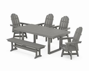 Vineyard Curveback Adirondack Swivel Chair 6-Piece Dining Set with Benchoutdoor patio furniture set