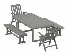 Vineyard Folding Chair 5-Piece Dining Set with Benchesoutdoor patio furniture set