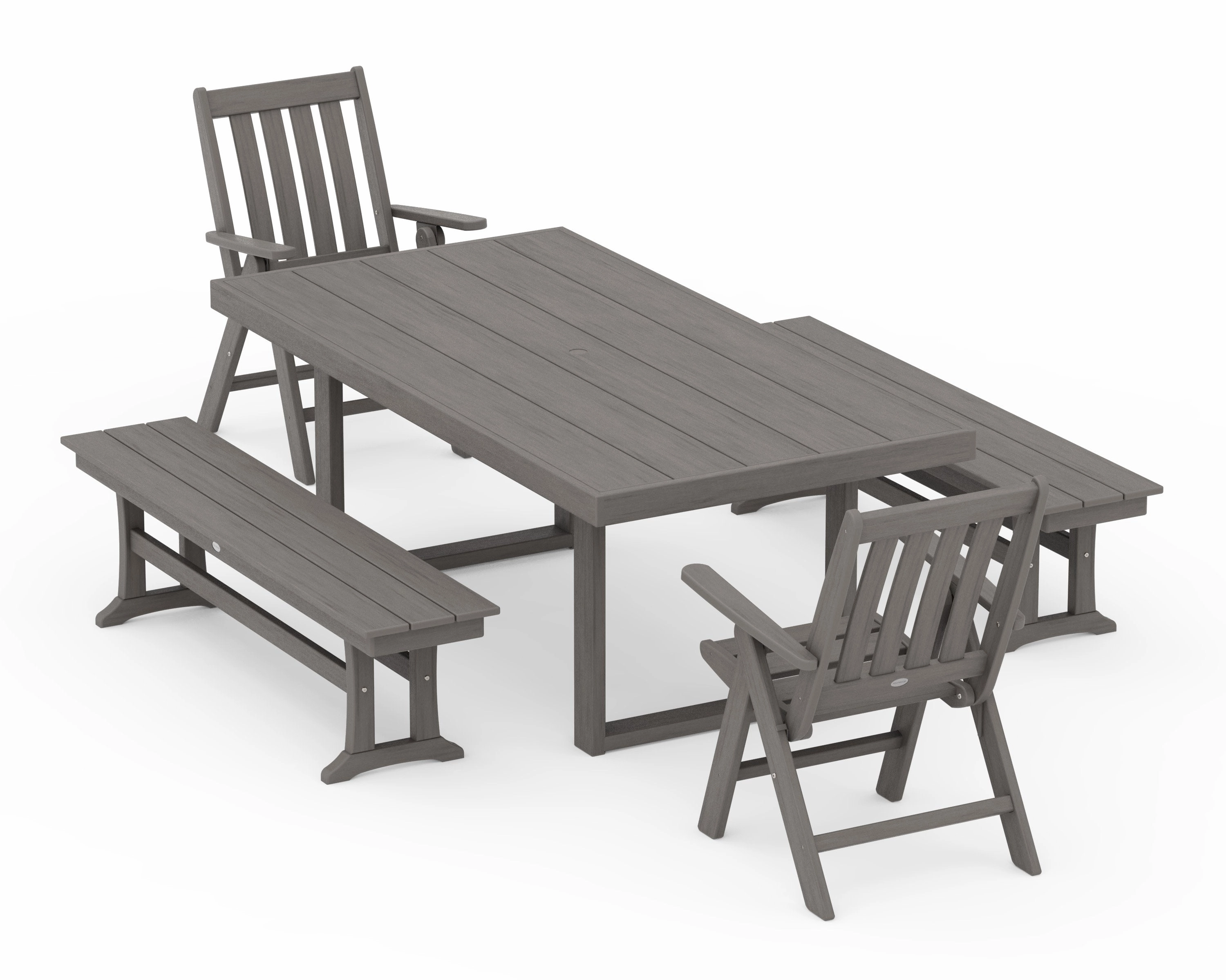Vineyard Folding Chair 5-Piece Dining Set with Benches