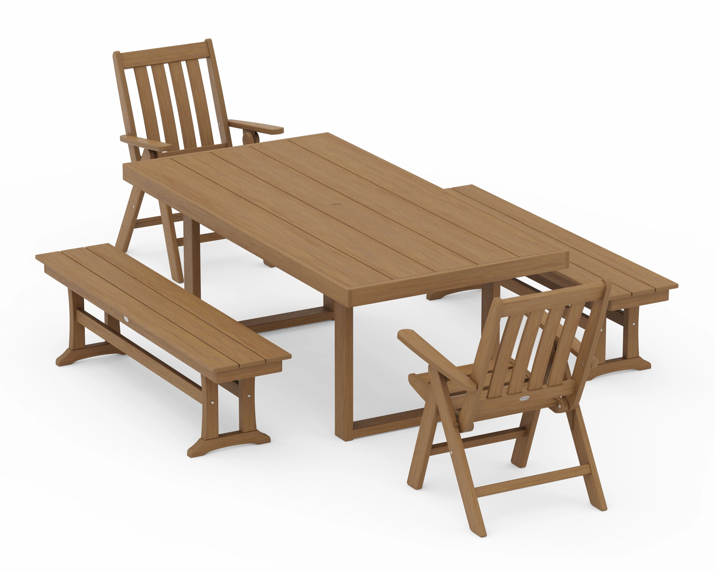 Vineyard Folding Chair 5-Piece Dining Set with Benches