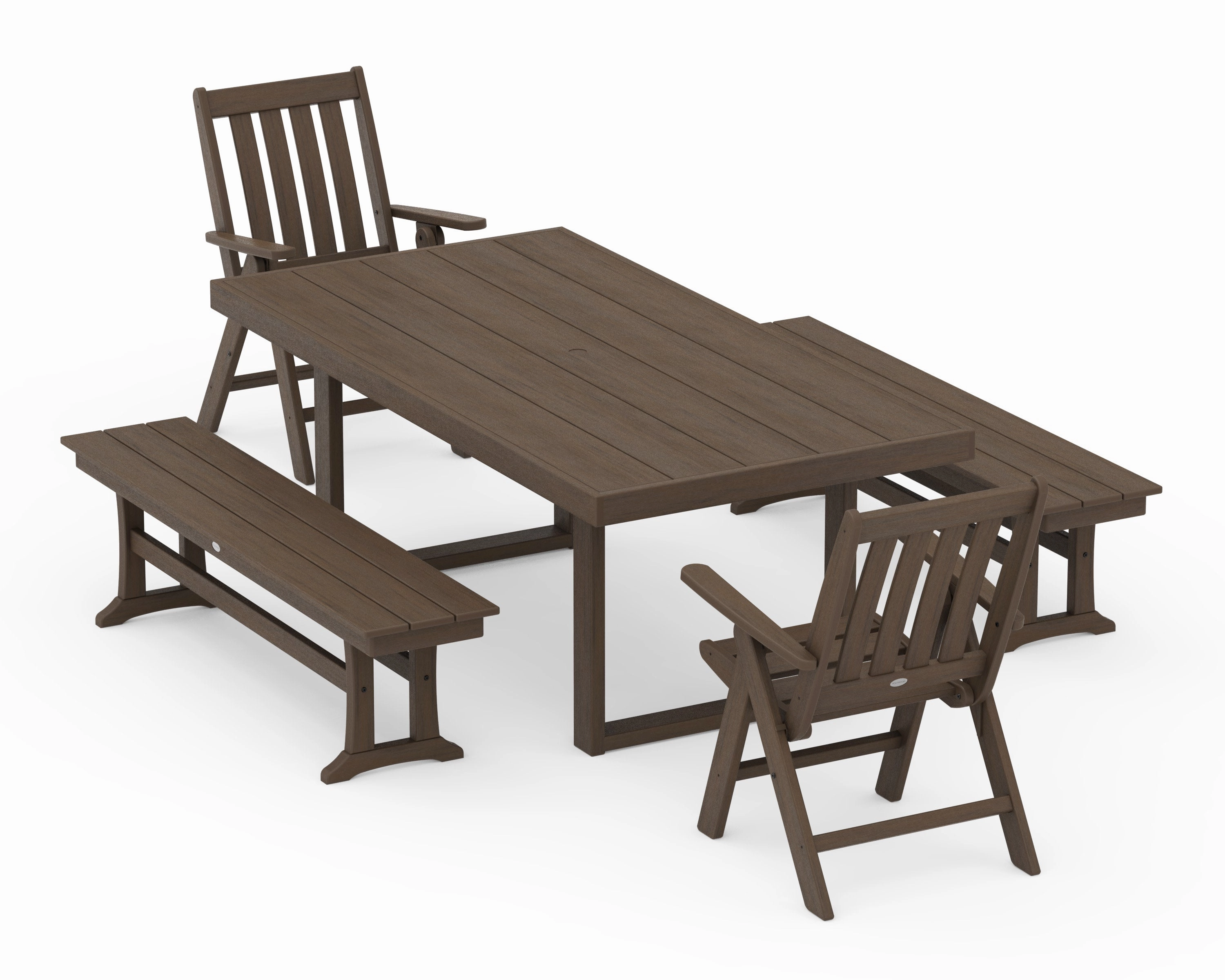 Vineyard Folding Chair 5-Piece Dining Set with Benches