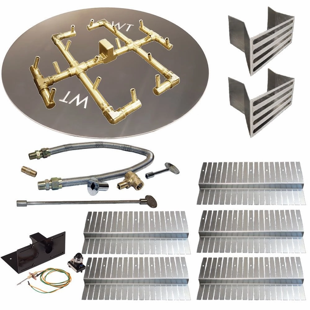Warming Trends Valencia Universal Paver Kit with Crossfire Brass Burner and 29-inch Circular Aluminum PlateFireproof mat for under fire pit