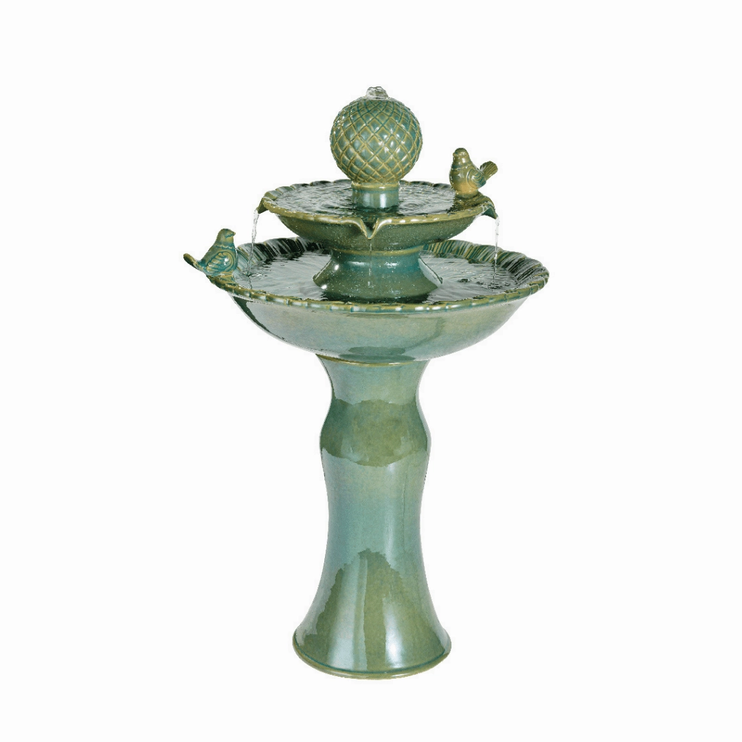 Water Feature Tiered Bird Bath Ceramic - Green
