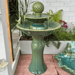 Water Feature Tiered Bird Bath Ceramic - Greenoutdoor garden decorative ornaments