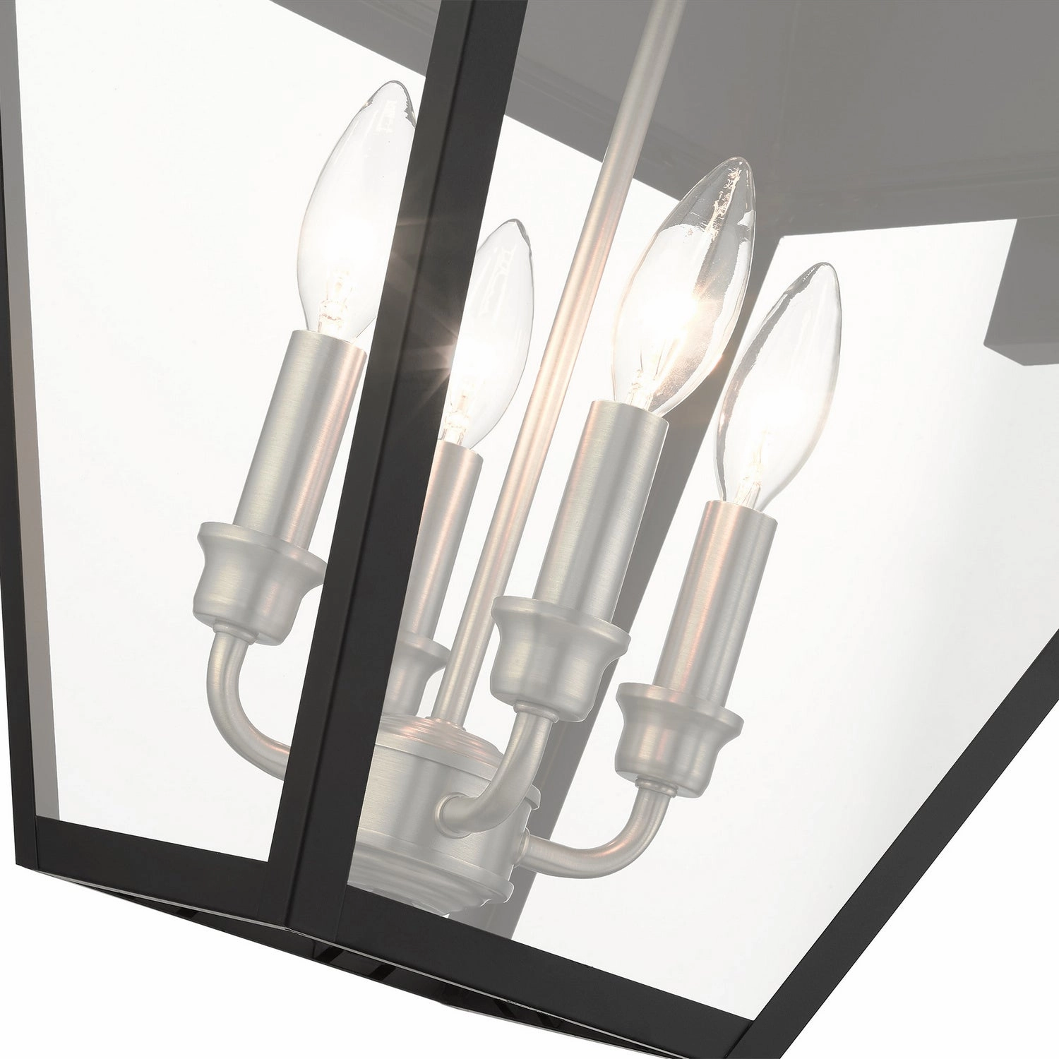 Wentworth Four Light Outdoor Wall Lantern Black w/ Brushed Nickel Cluster
