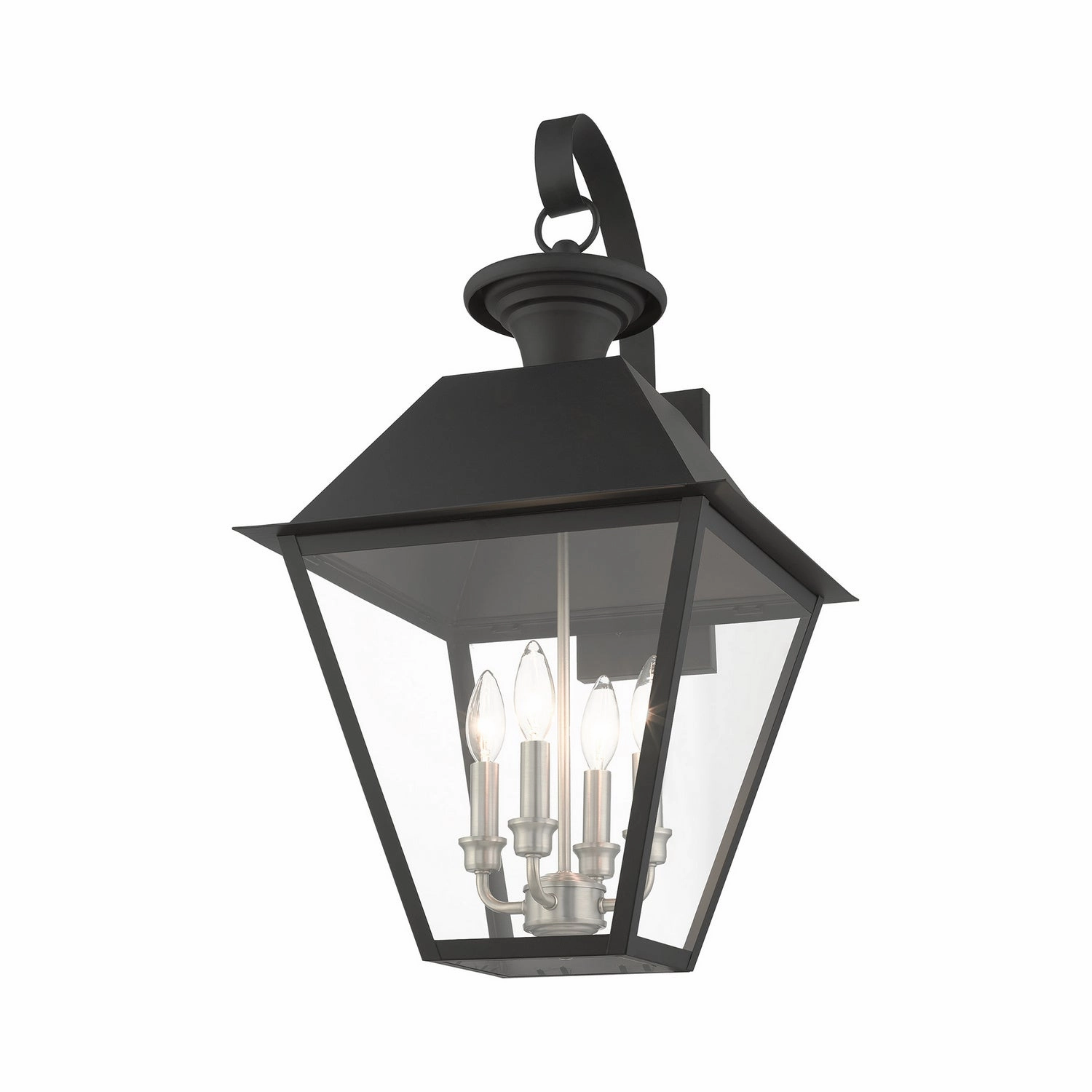 Wentworth Four Light Outdoor Wall Lantern Black w/ Brushed Nickel Cluster