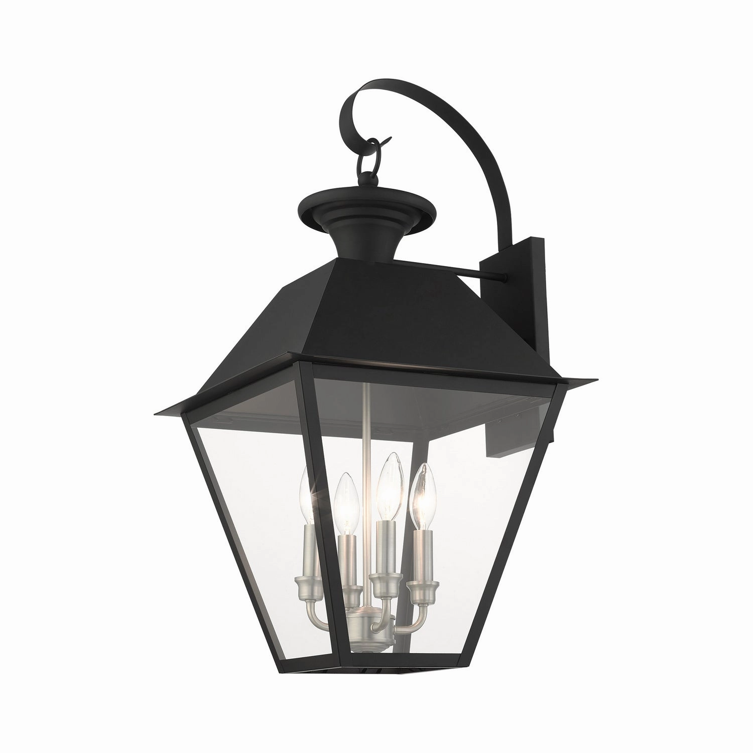 Wentworth Four Light Outdoor Wall Lantern Black w/ Brushed Nickel Cluster