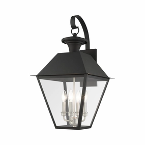 Wentworth Four Light Outdoor Wall Lantern Black w/ Brushed Nickel ClusterOutdoor wall sconces with motion sensor