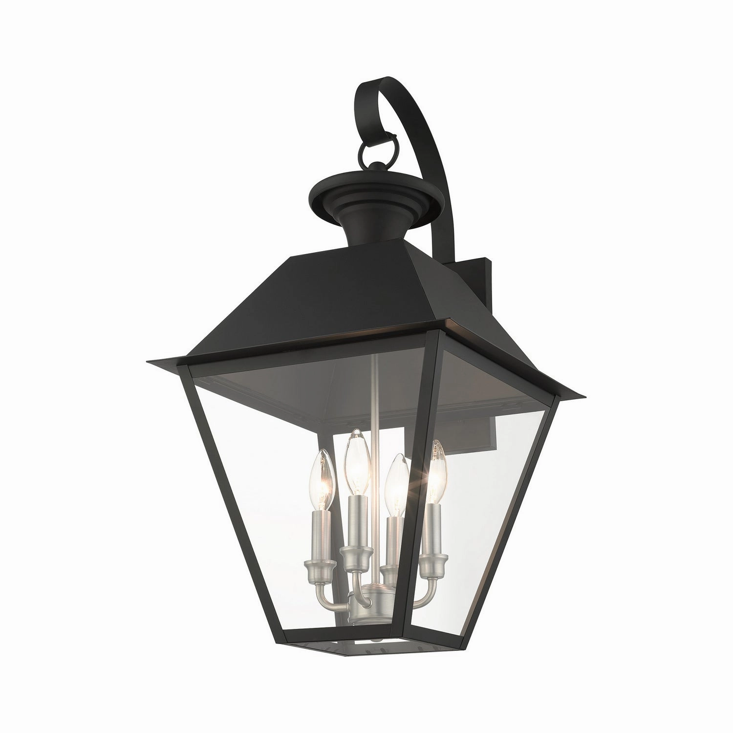 Wentworth Four Light Outdoor Wall Lantern Black w/ Brushed Nickel Cluster