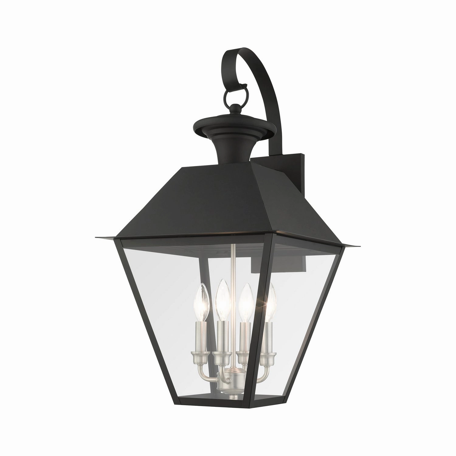 Wentworth Four Light Outdoor Wall Lantern Black w/ Brushed Nickel ClusterOutdoor wall sconces with motion sensor