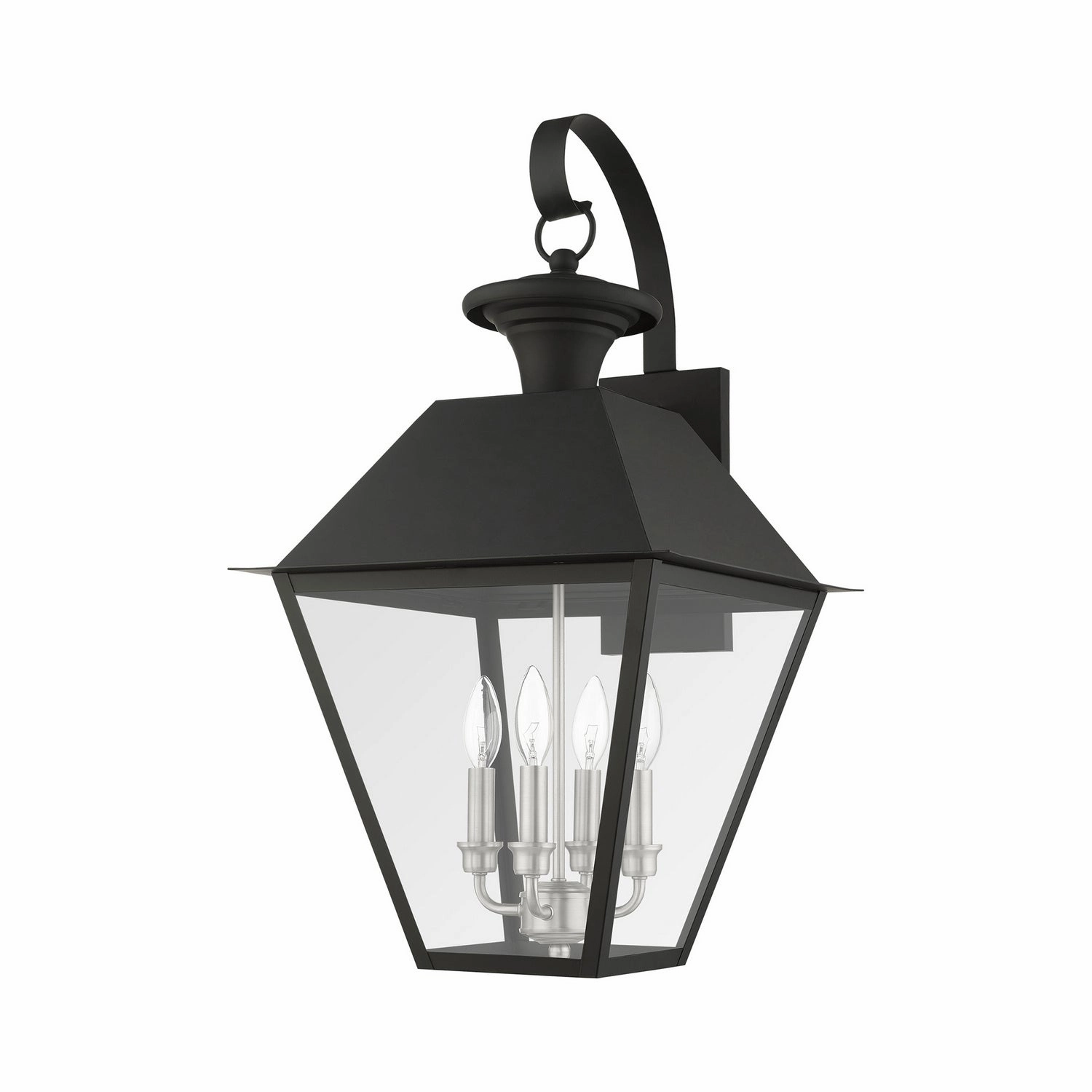 Wentworth Four Light Outdoor Wall Lantern Black w/ Brushed Nickel Cluster