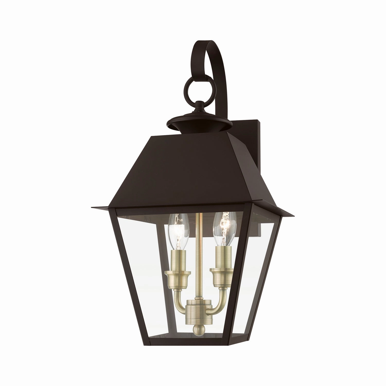 Wentworth Two Light Outdoor Wall Lantern Bronze w/Antique Brass Finish Cluster