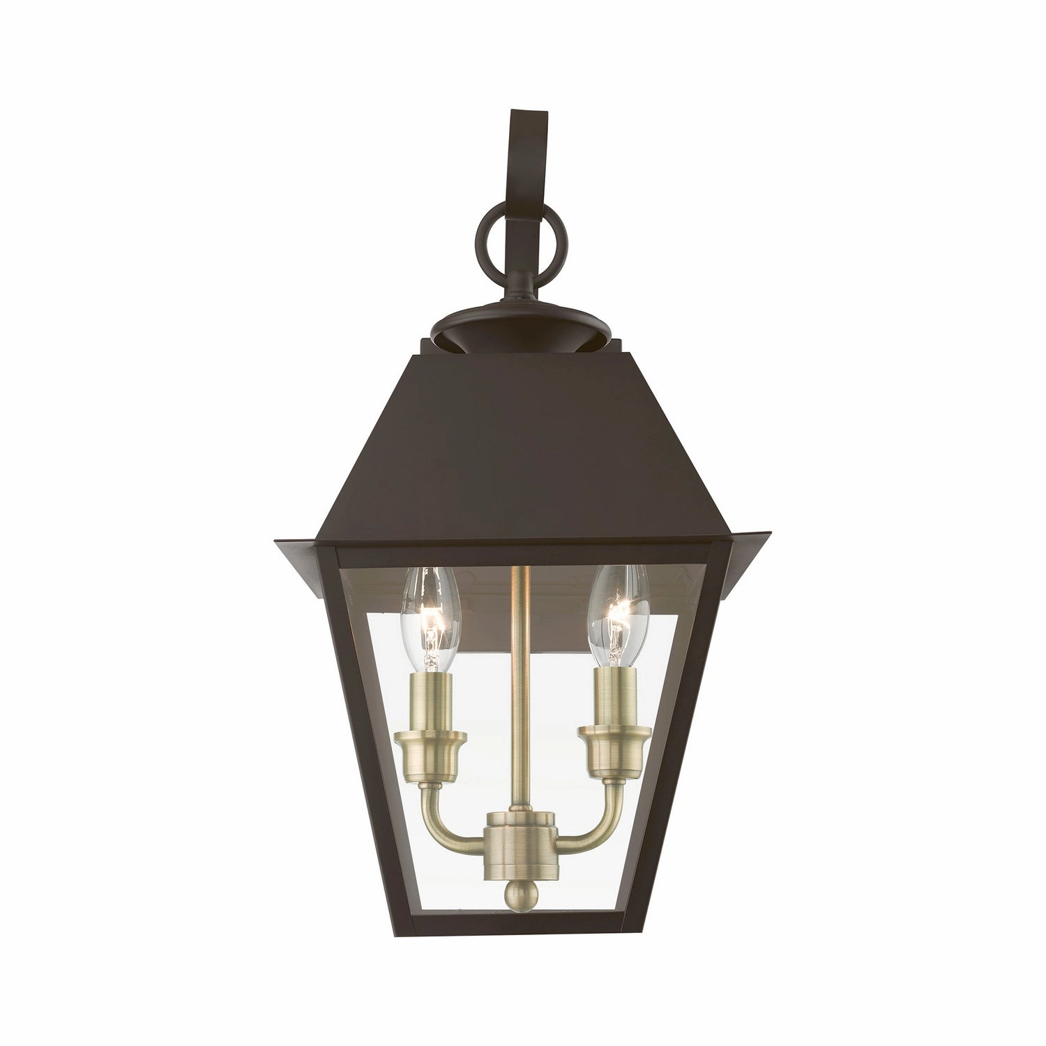 Wentworth Two Light Outdoor Wall Lantern Bronze w/Antique Brass Finish Cluster