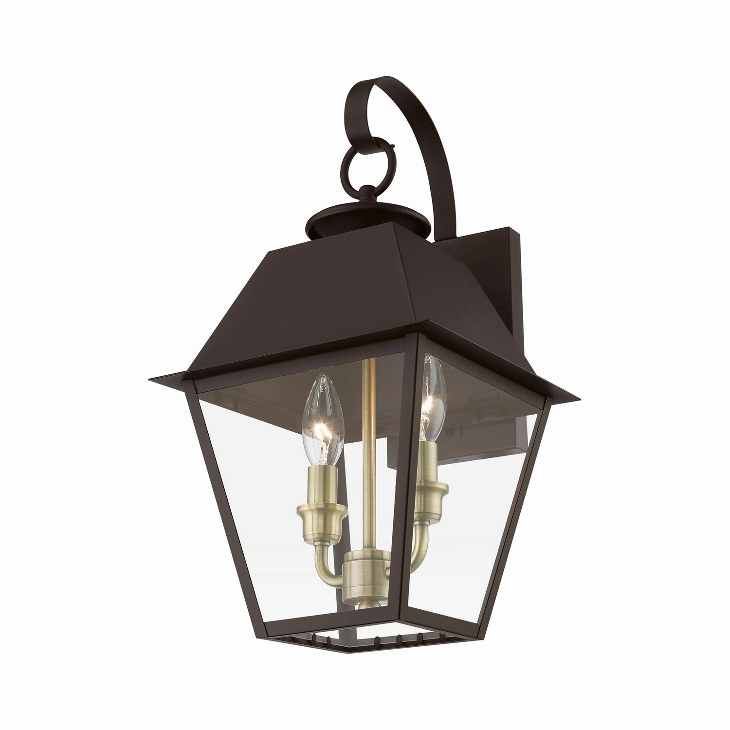 Wentworth Two Light Outdoor Wall Lantern Bronze w/Antique Brass Finish Cluster