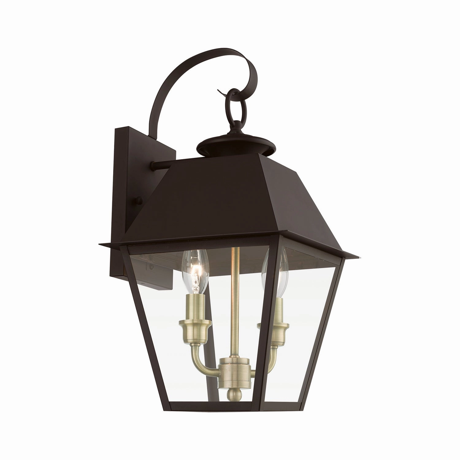 Wentworth Two Light Outdoor Wall Lantern Bronze w/Antique Brass Finish Cluster