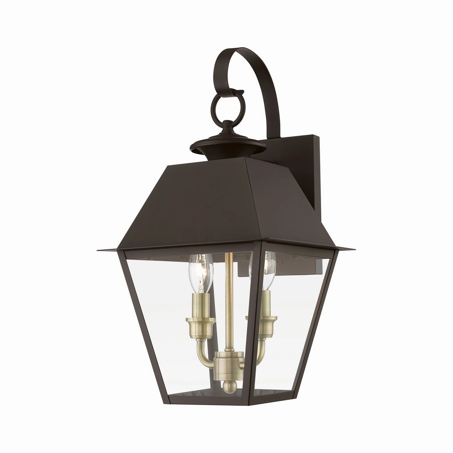 Wentworth Two Light Outdoor Wall Lantern Bronze w/Antique Brass Finish ClusterOutdoor wall sconces with motion sensor