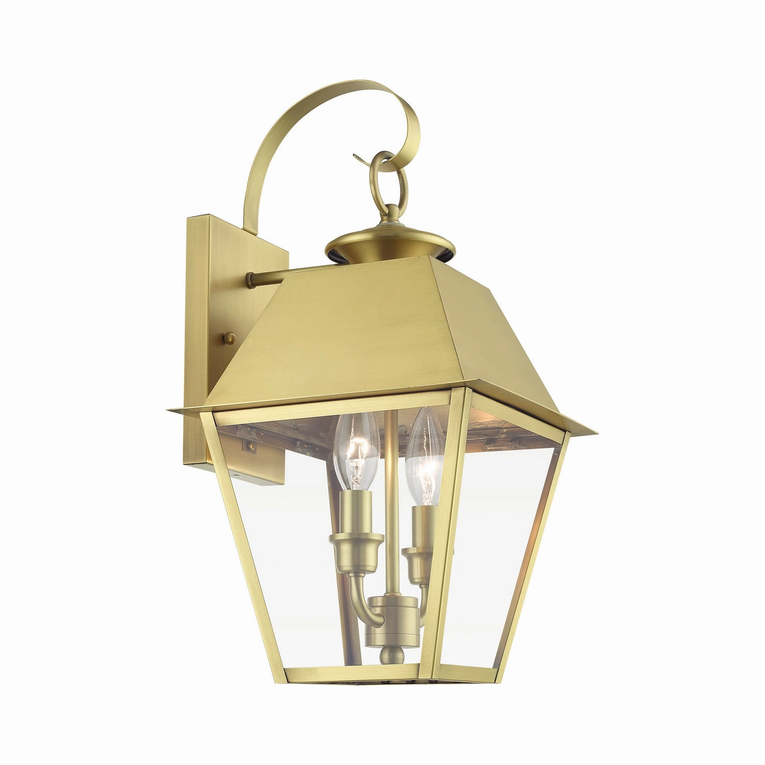 Wentworth Two Light Outdoor Wall Lantern Natural Brass