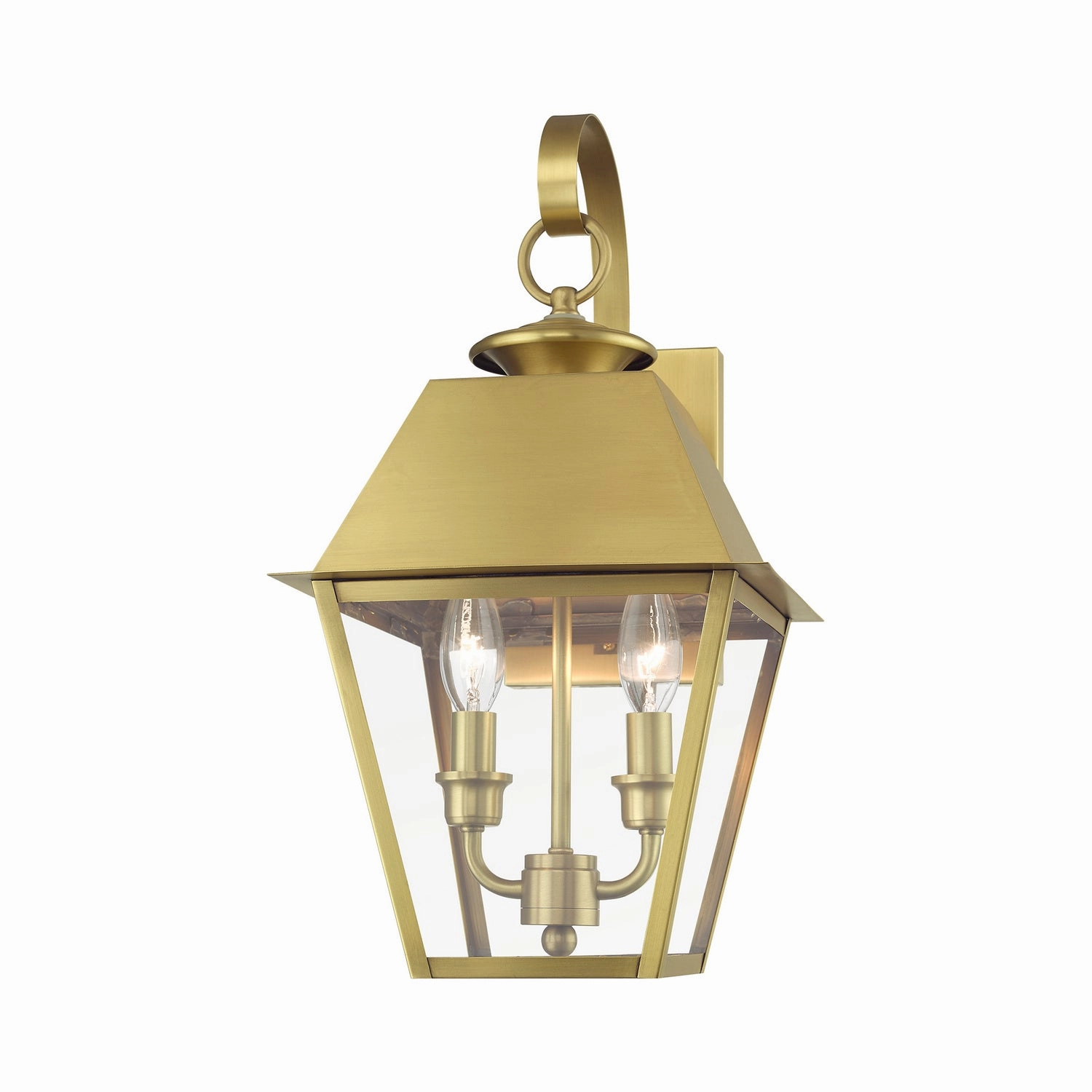 Wentworth Two Light Outdoor Wall Lantern Natural Brass