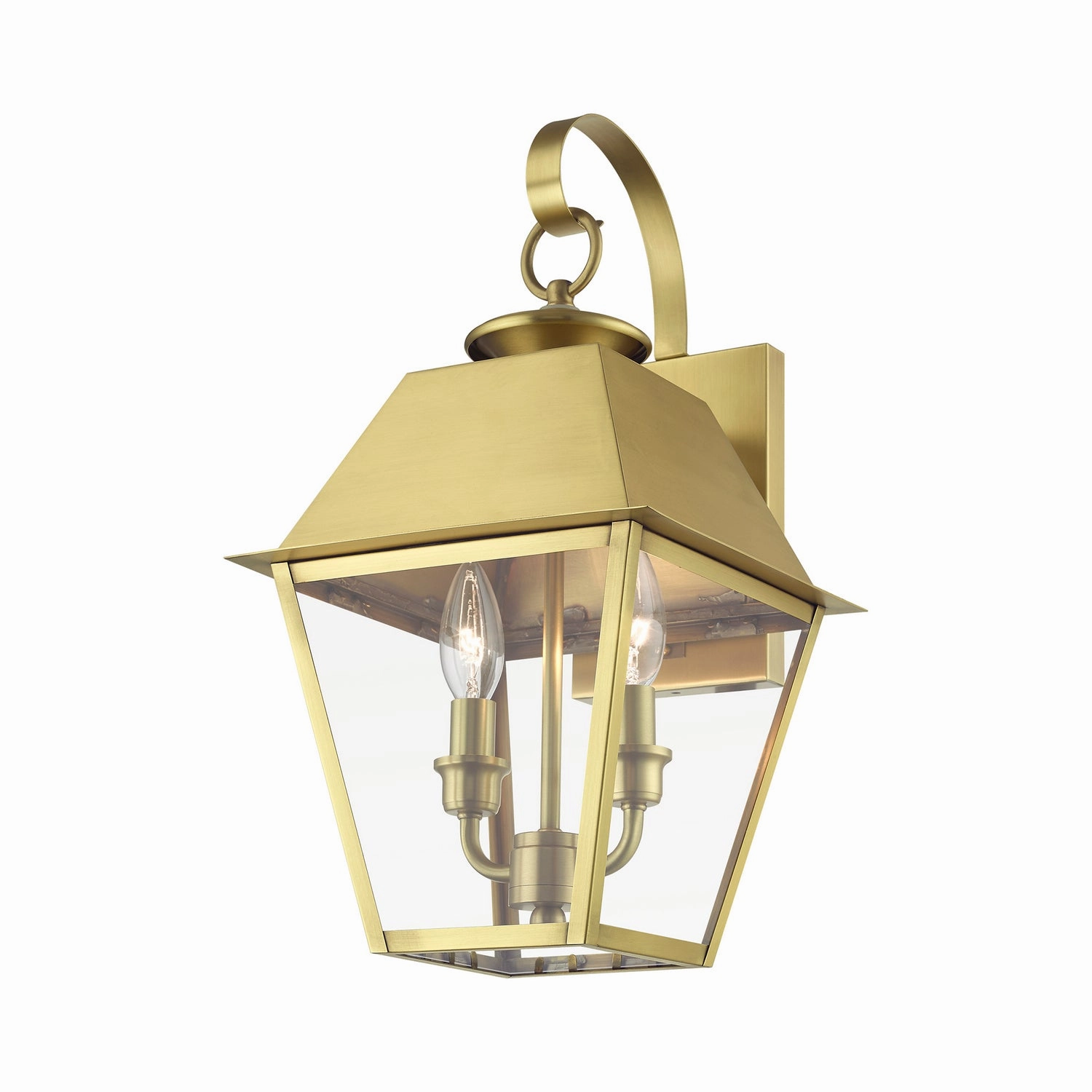 Wentworth Two Light Outdoor Wall Lantern Natural Brass