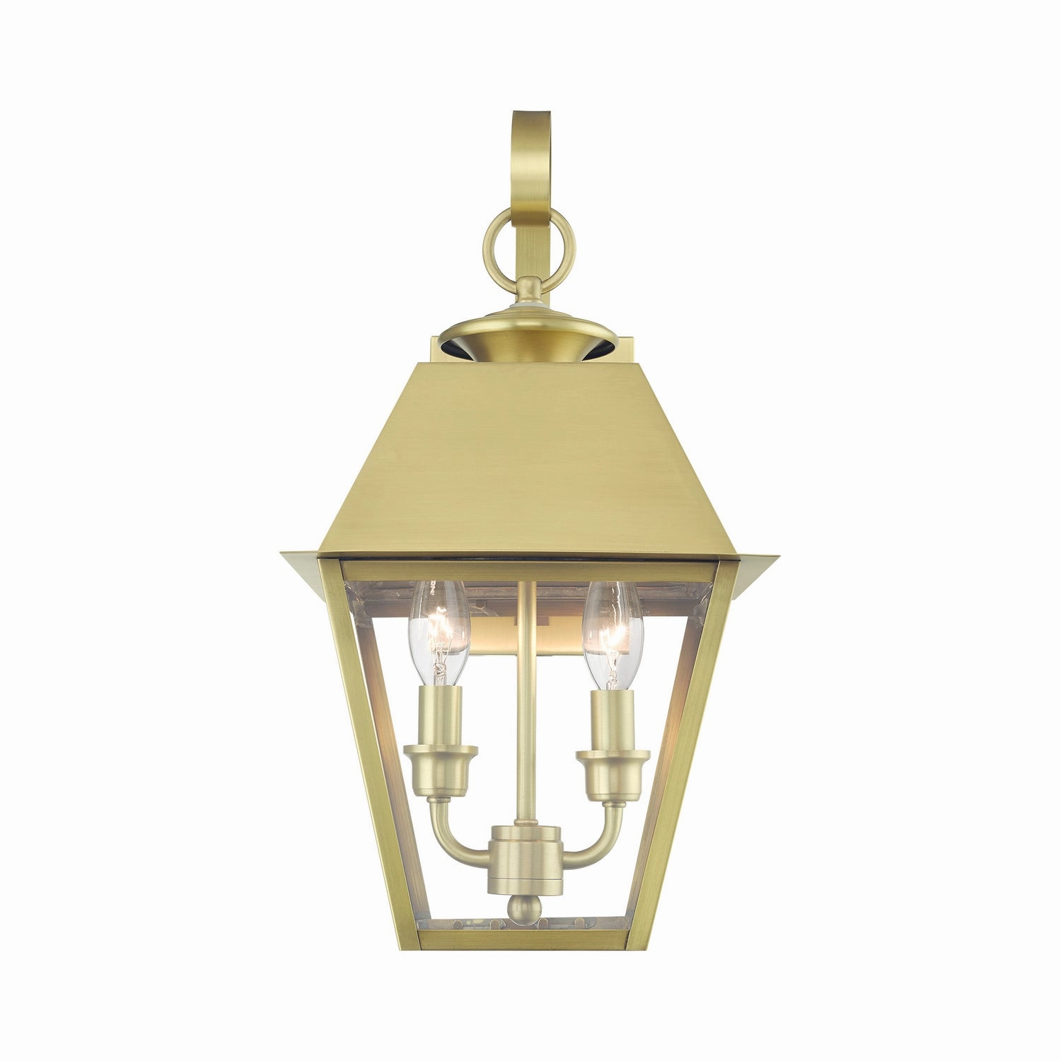 Wentworth Two Light Outdoor Wall Lantern Natural Brass