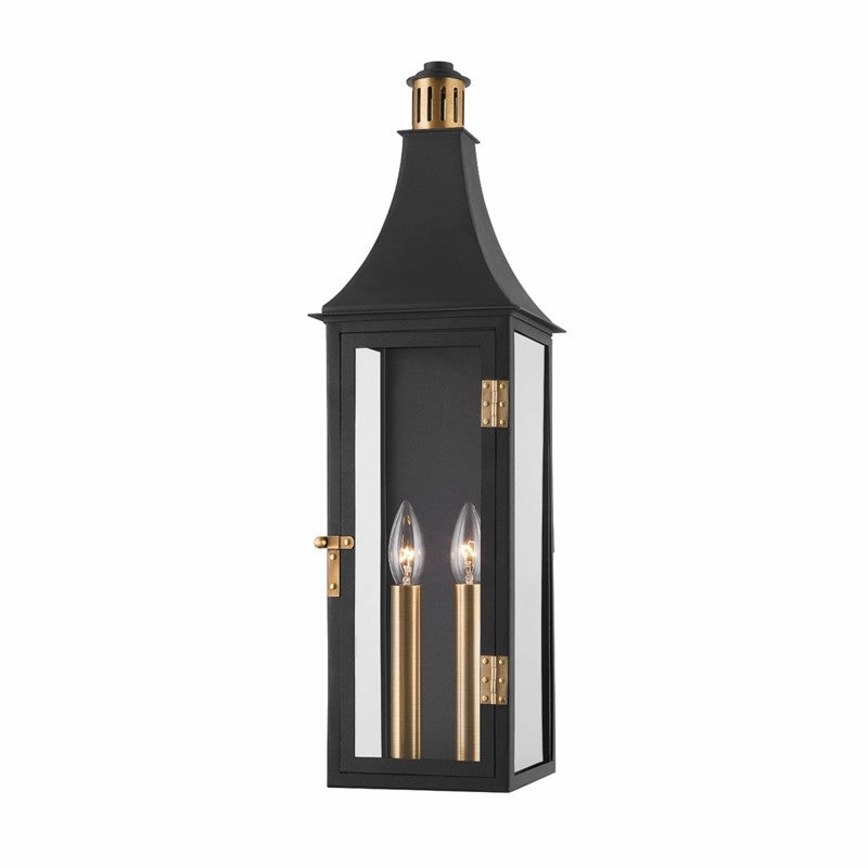 Wes Two Light Outdoor Wall Sconce Patina BrassOutdoor wall sconces with motion sensor