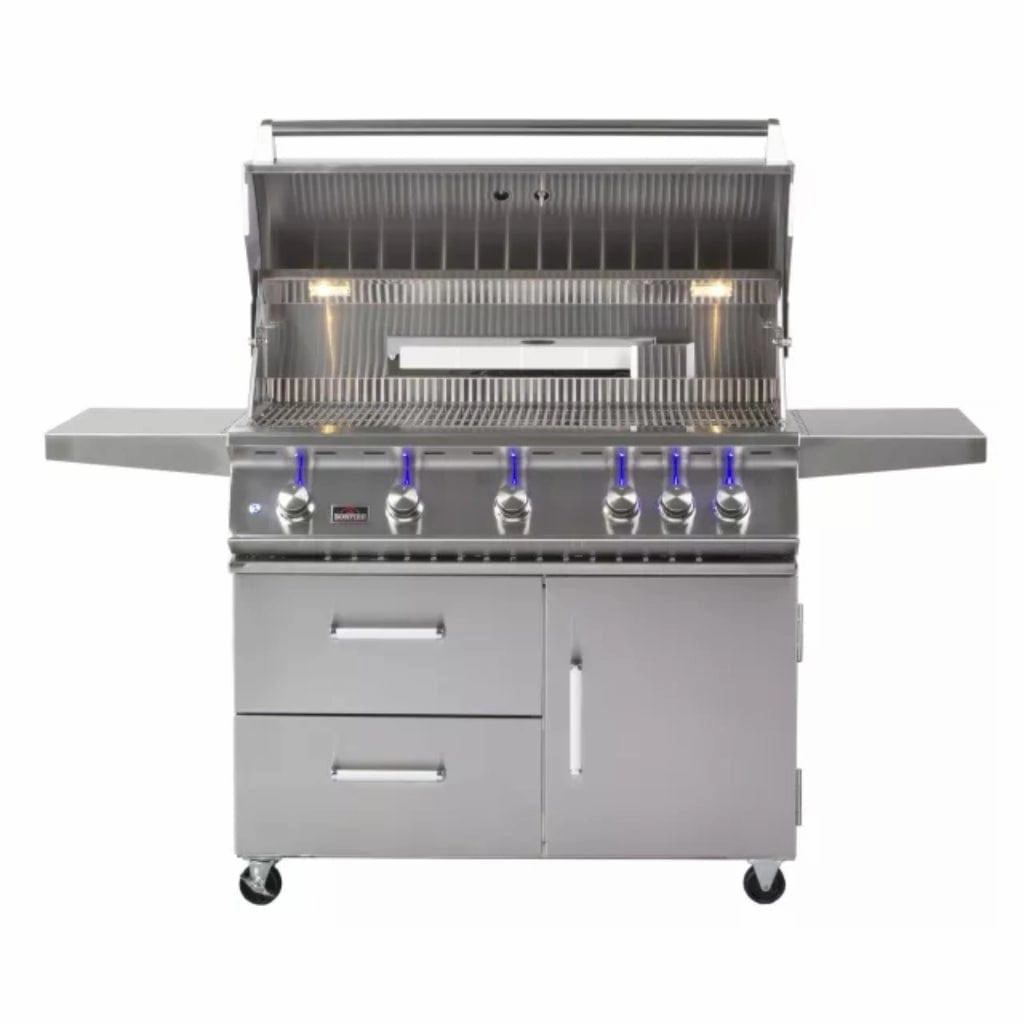 Whistler by Bonfire Outdoor Prime 500 42 inch 5-Burner Freestanding Propane Grill with Infrared Rear Burner CBF500CDC-LP stainless steel BBQ grill with side table