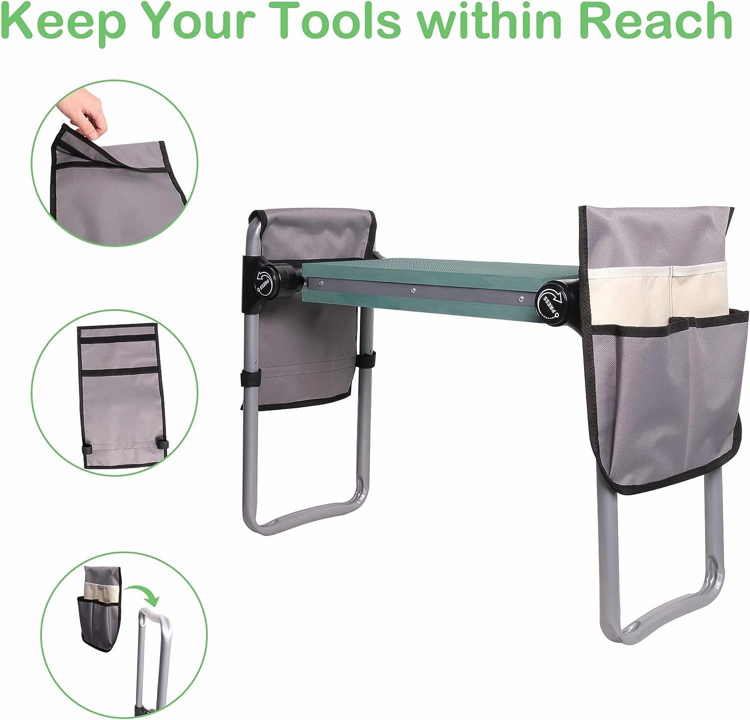 Widen Upgrade Garden Kneeler Seat Garden Stools Bench with 2 Tool Pouches, Green