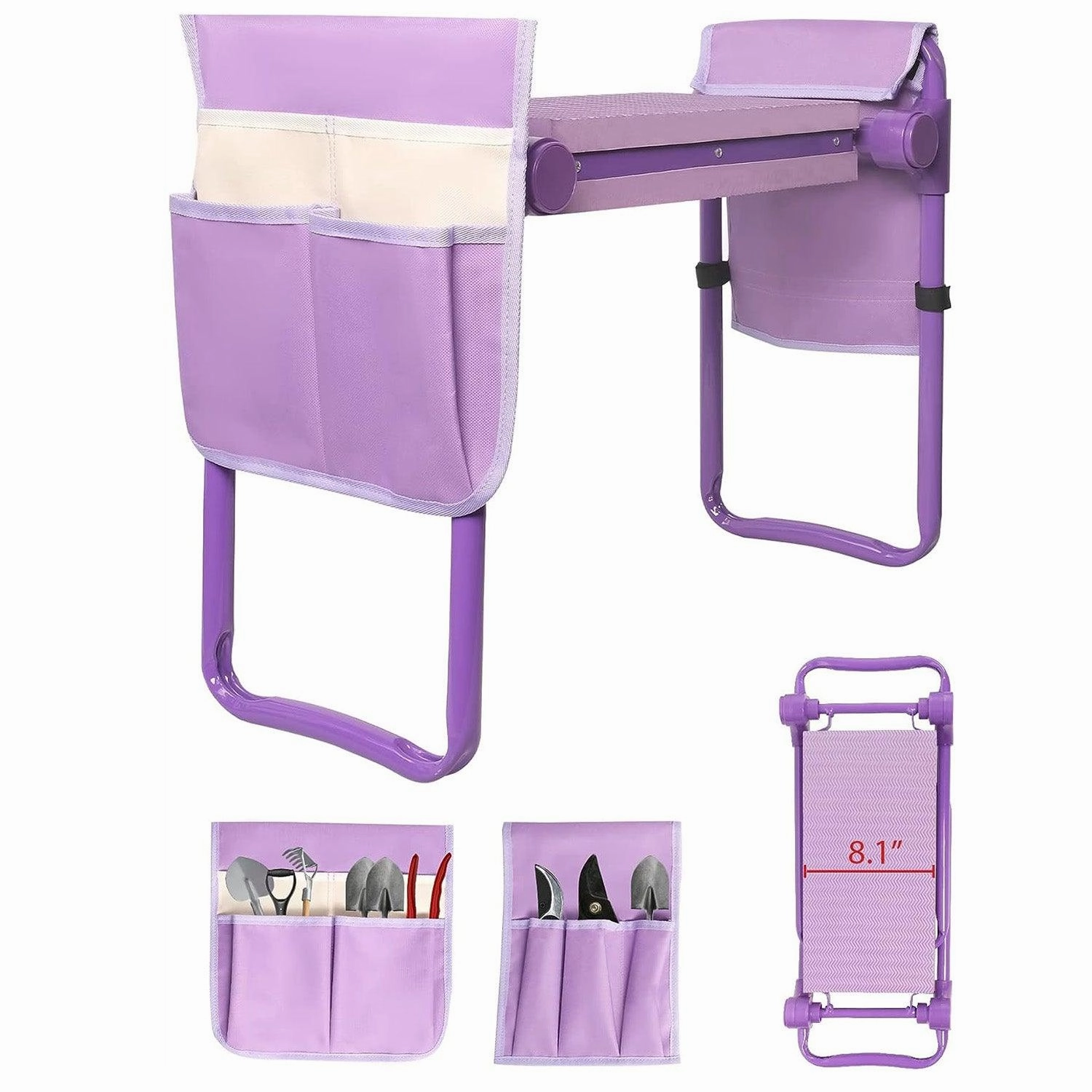 Widen Upgrade Garden Kneeler Seat Garden Stools Bench with 2 Tool Pouches, Purple ergonomic garden hand tools for seniors
