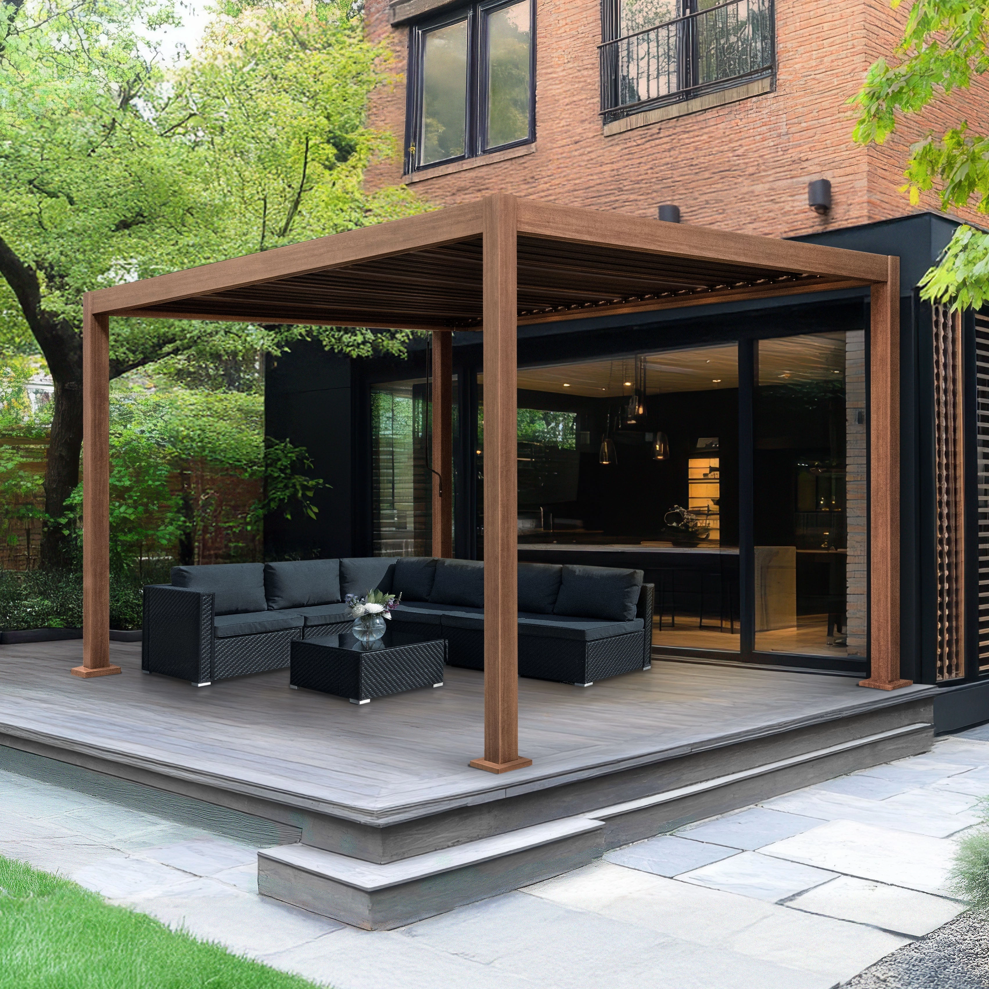 Wood Effect Aluminium Pergola 3m x 3m