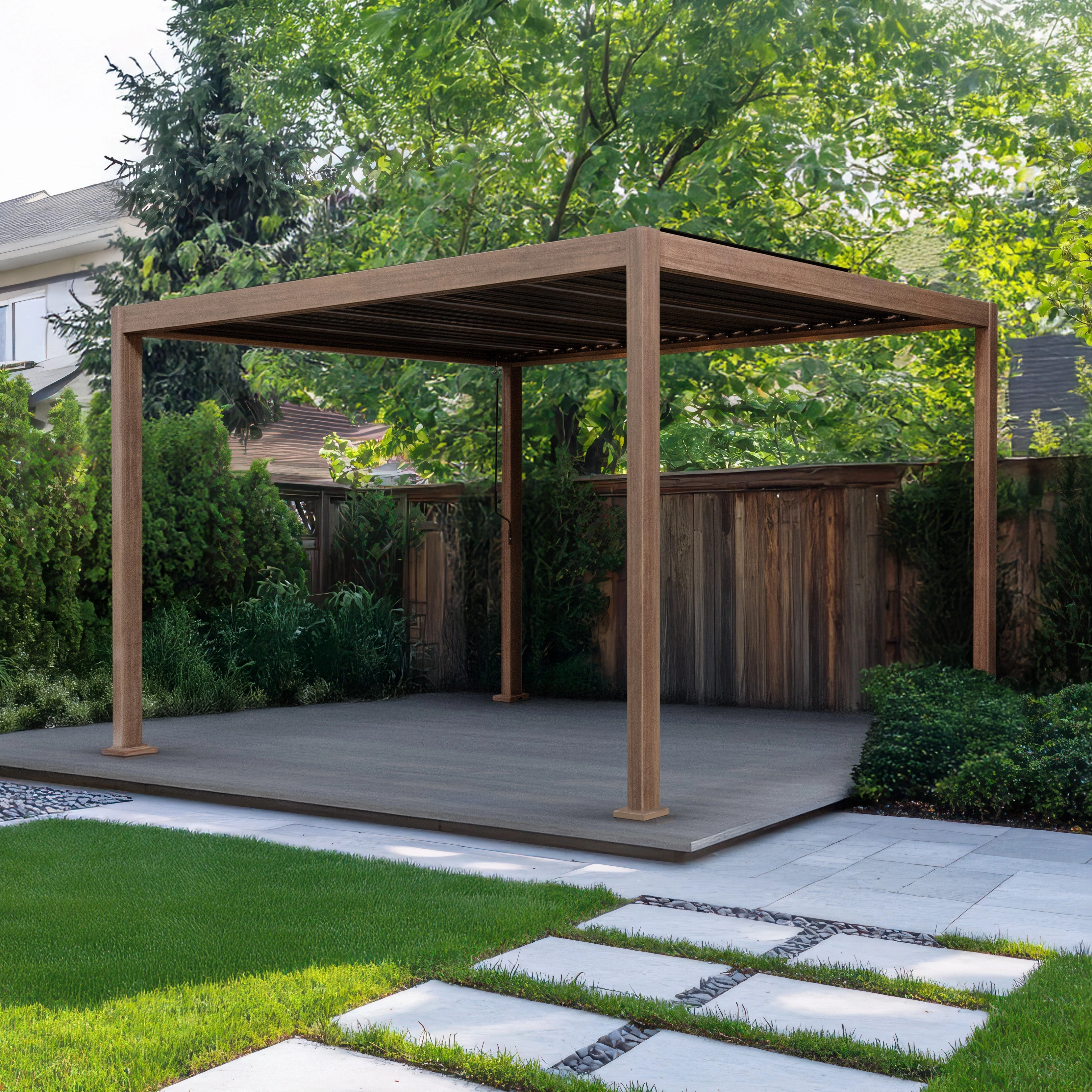 Wood Effect Aluminium Pergola 3m x 3m