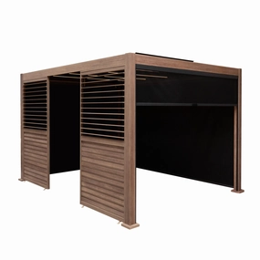 Wood Effect Aluminium Pergola With Blinds, 2 x Side Panels & LED Lights - 4m x 3moutdoor patio furniture set