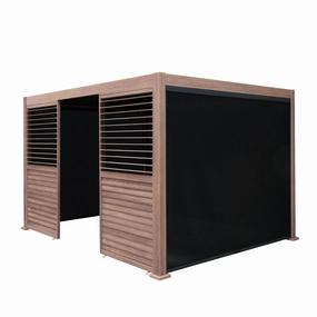 Wood Effect Aluminium Pergola With Blinds & 2 Louvre Panels - 4m x 3moutdoor patio furniture set