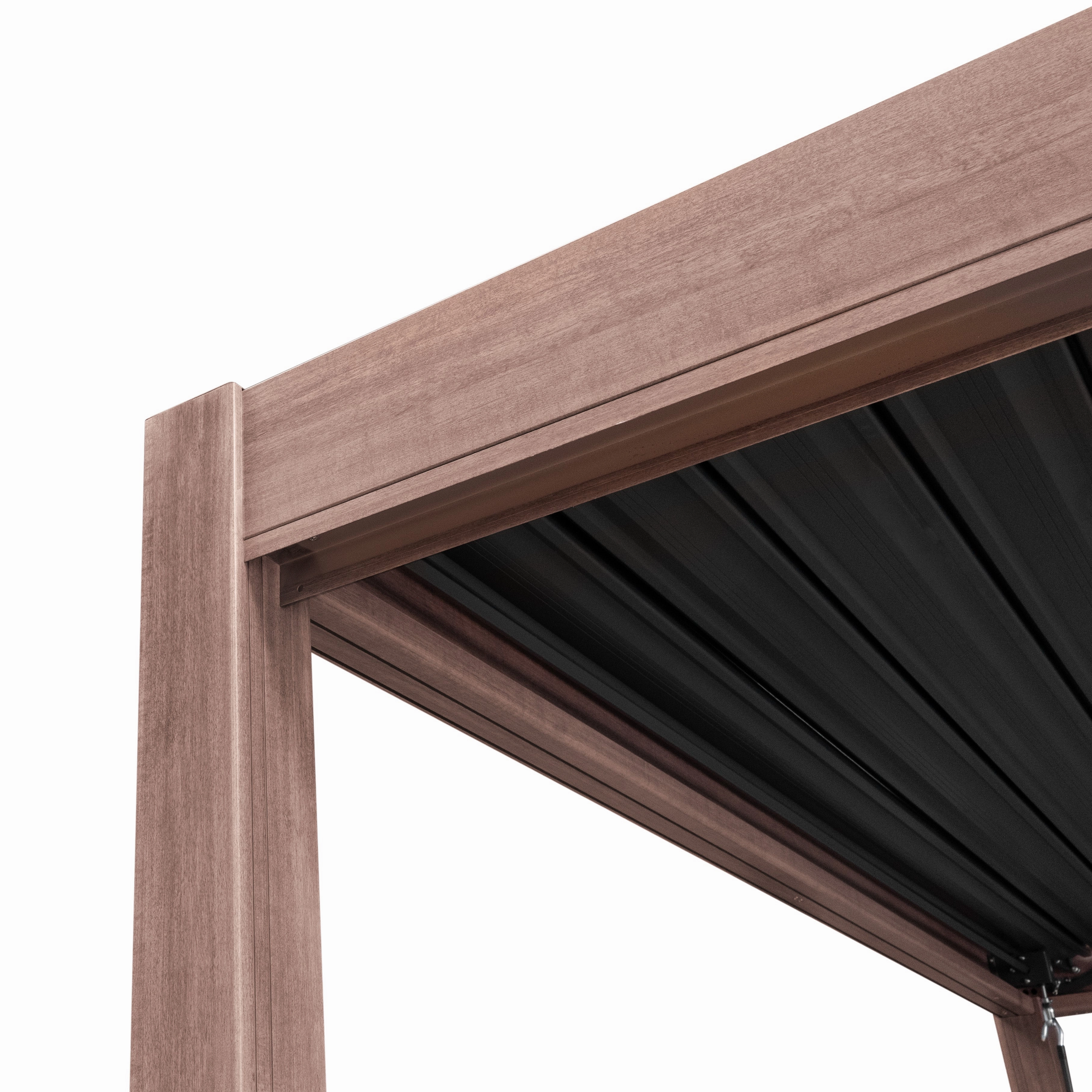Wood Effect Aluminium Pergola With Blinds & 2 Louvre Panels - 4m x 3m