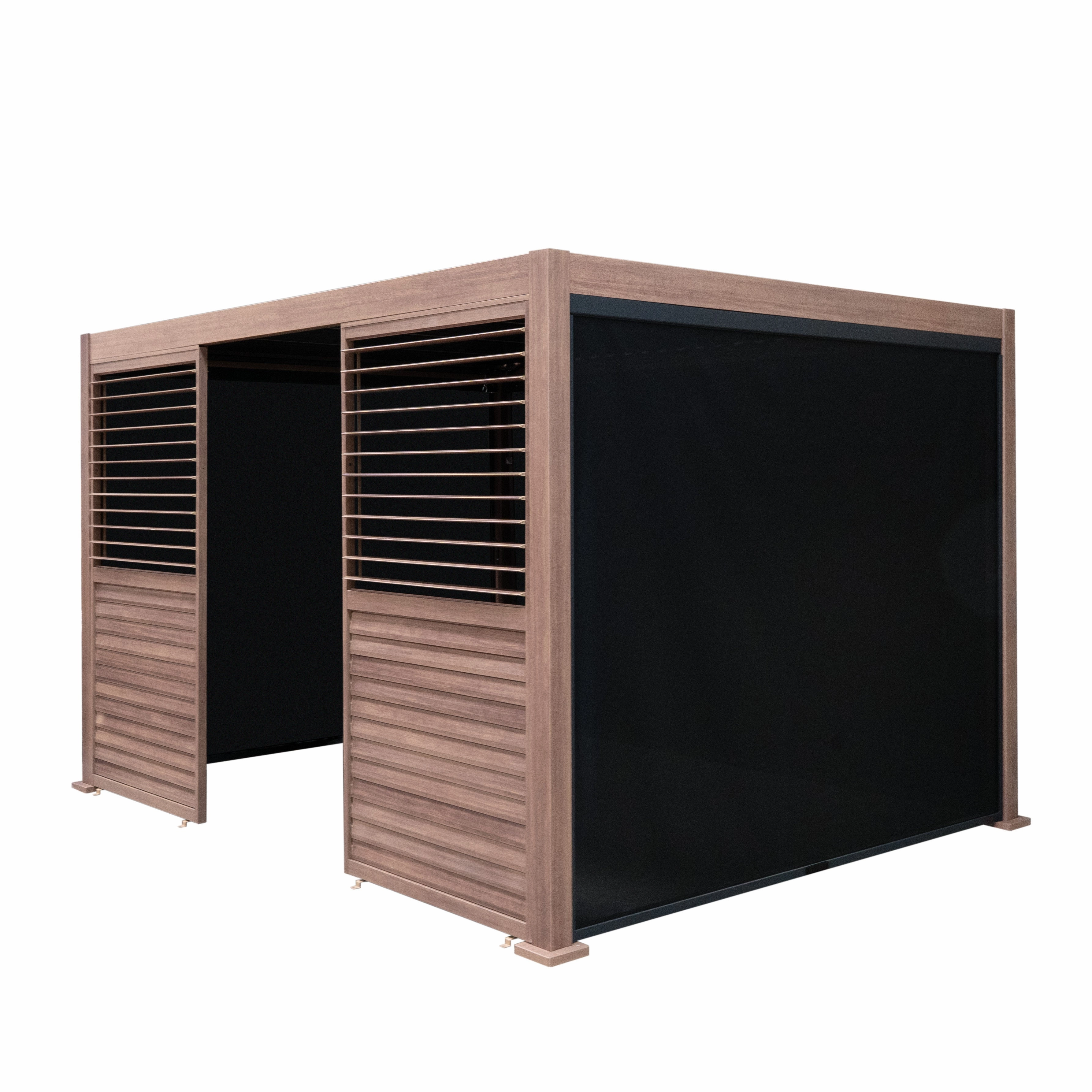 Wood Effect Aluminium Pergola With Blinds & 2 Louvre Panels - 4m x 3moutdoor patio furniture set