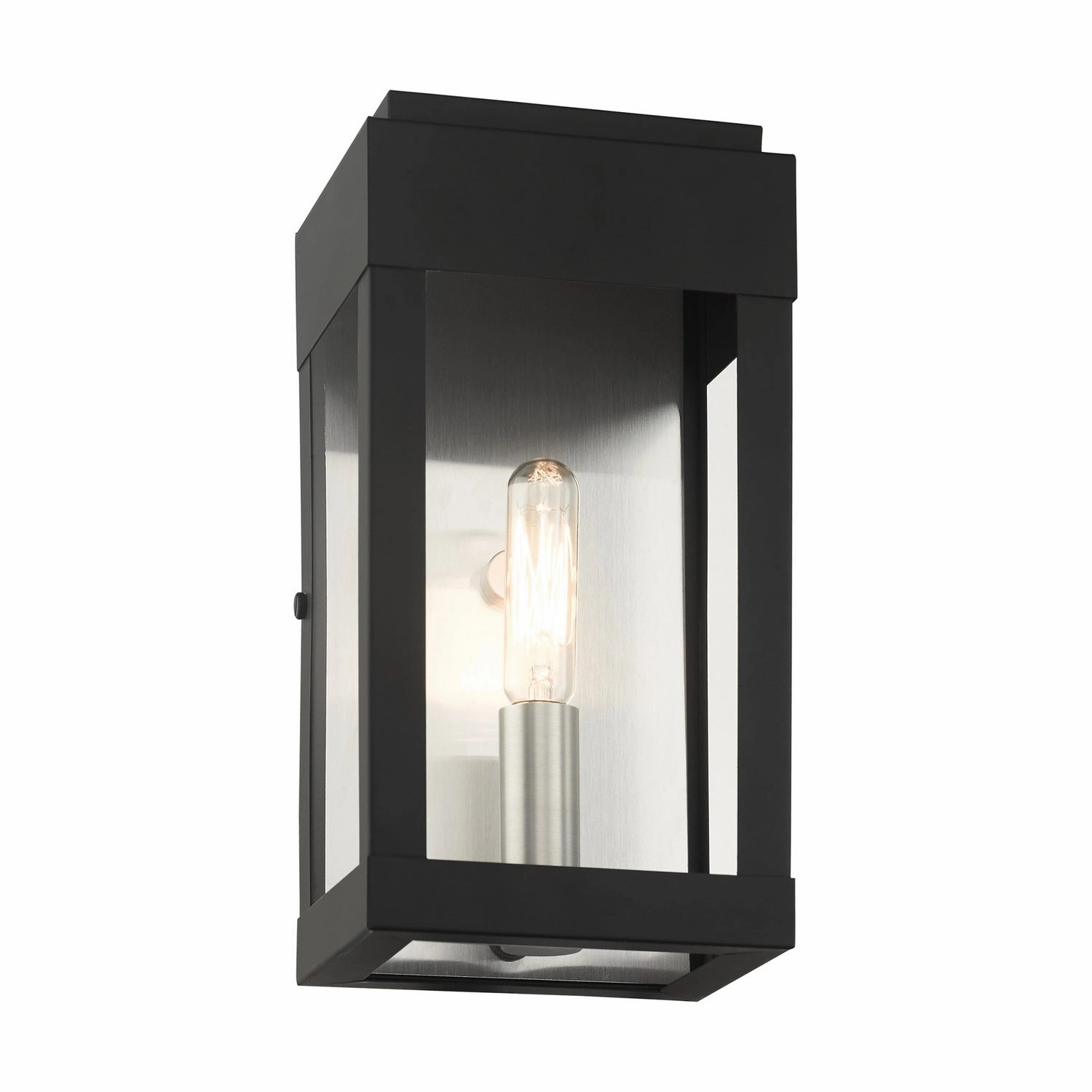 York One Light Outdoor Wall Lantern Black w/ Brushed Nickels w/ Brushed Nickel Stainless Steel