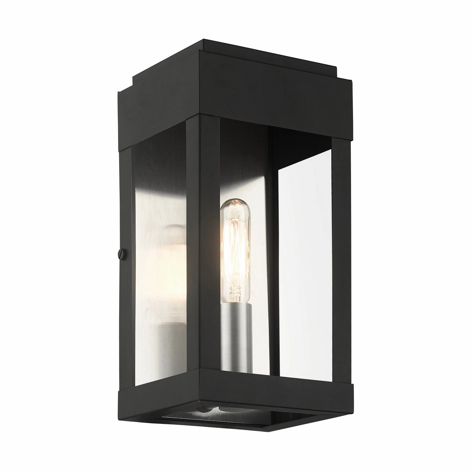 York One Light Outdoor Wall Lantern Black w/ Brushed Nickels w/ Brushed Nickel Stainless Steel