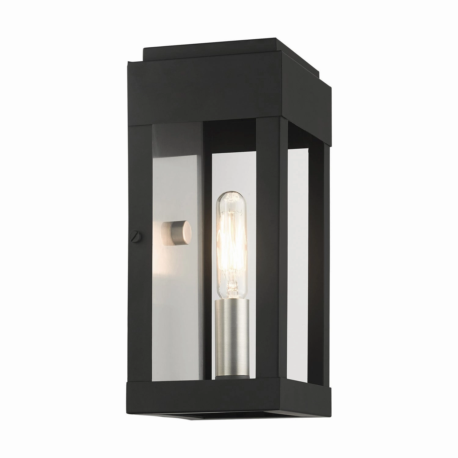 York One Light Outdoor Wall Lantern Black w/ Brushed Nickels w/ Brushed Nickel Stainless Steel