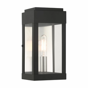 York One Light Outdoor Wall Lantern Black w/ Brushed Nickels w/ Brushed Nickel Stainless SteelOutdoor wall sconces with motion sensor