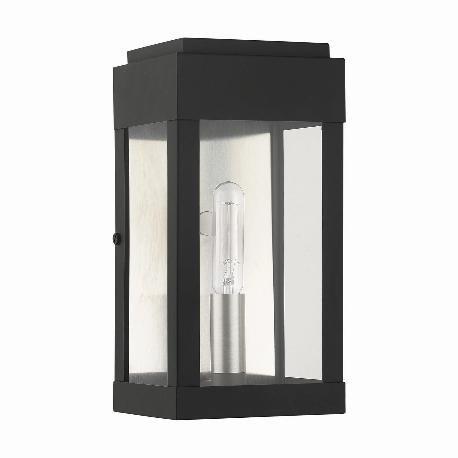 York One Light Outdoor Wall Lantern Black w/ Brushed Nickels w/ Brushed Nickel Stainless Steel