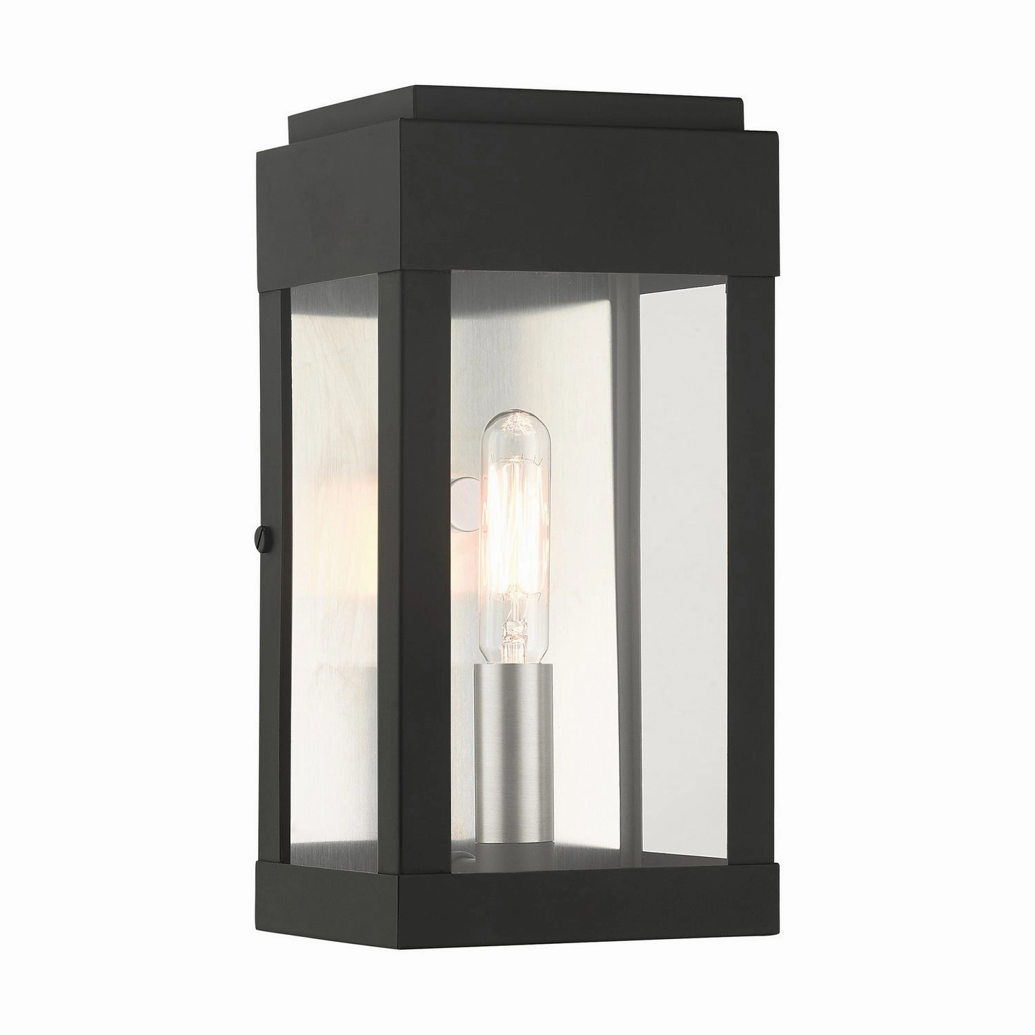 York One Light Outdoor Wall Lantern Black w/ Brushed Nickels w/ Brushed Nickel Stainless SteelOutdoor wall sconces with motion sensor
