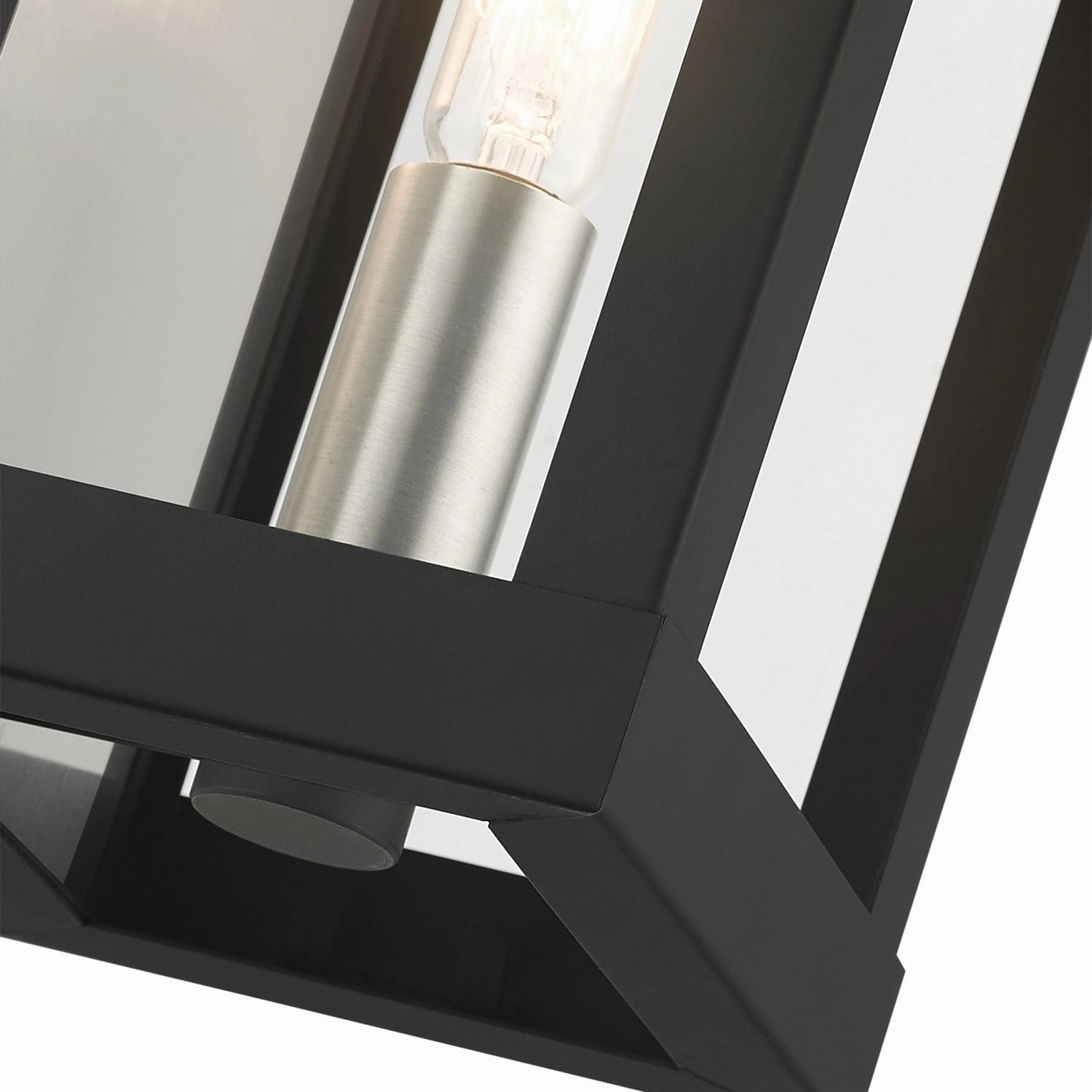 York One Light Outdoor Wall Lantern Black w/ Brushed Nickels w/ Brushed Nickel Stainless Steel