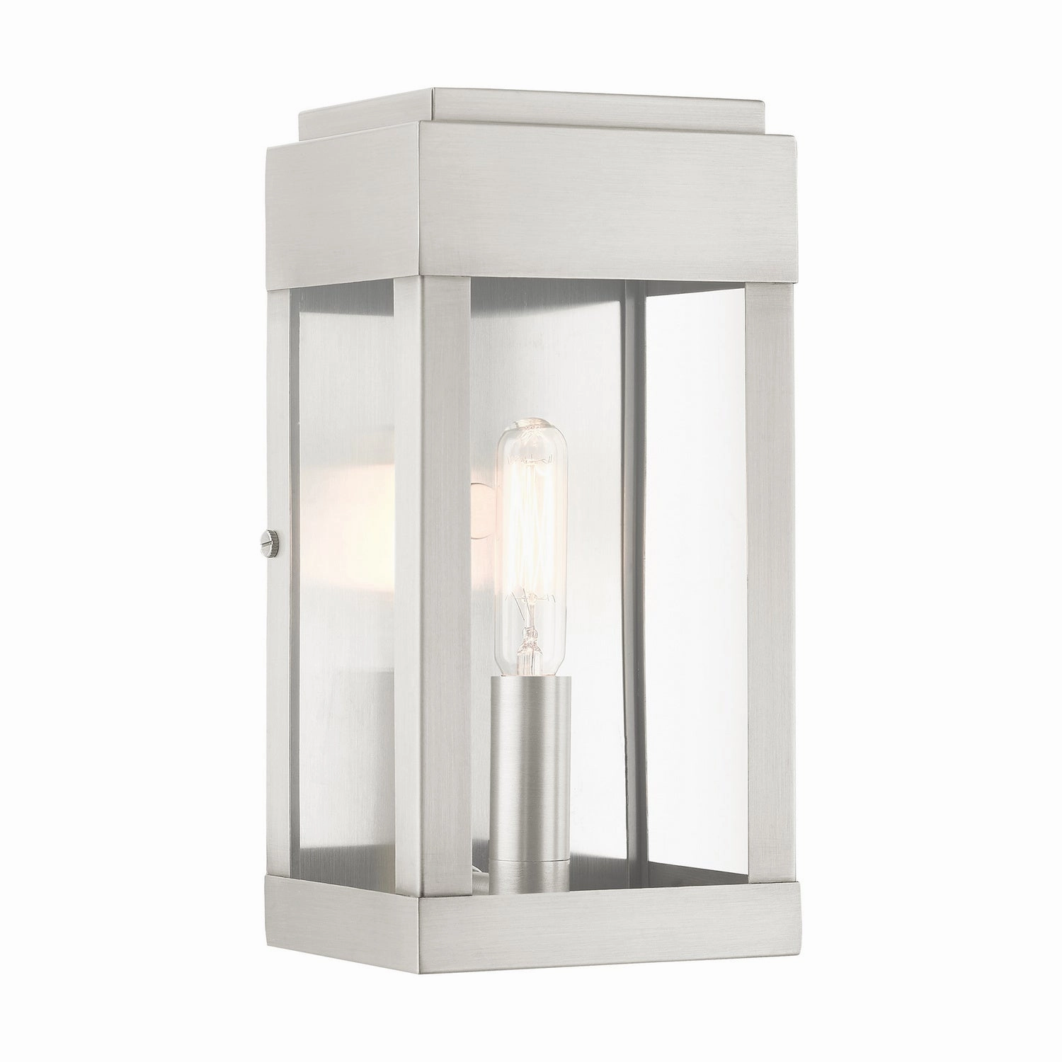 York One Light Outdoor Wall Lantern Brushed Nickel w/ Brushed Nickel Stainless SteelOutdoor wall sconces with motion sensor