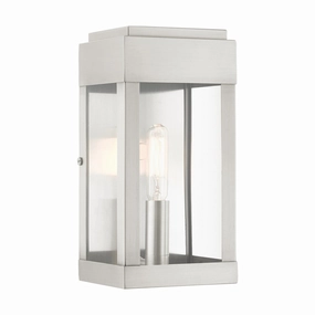York One Light Outdoor Wall Lantern Brushed Nickel w/ Brushed Nickel Stainless SteelOutdoor wall sconces with motion sensor